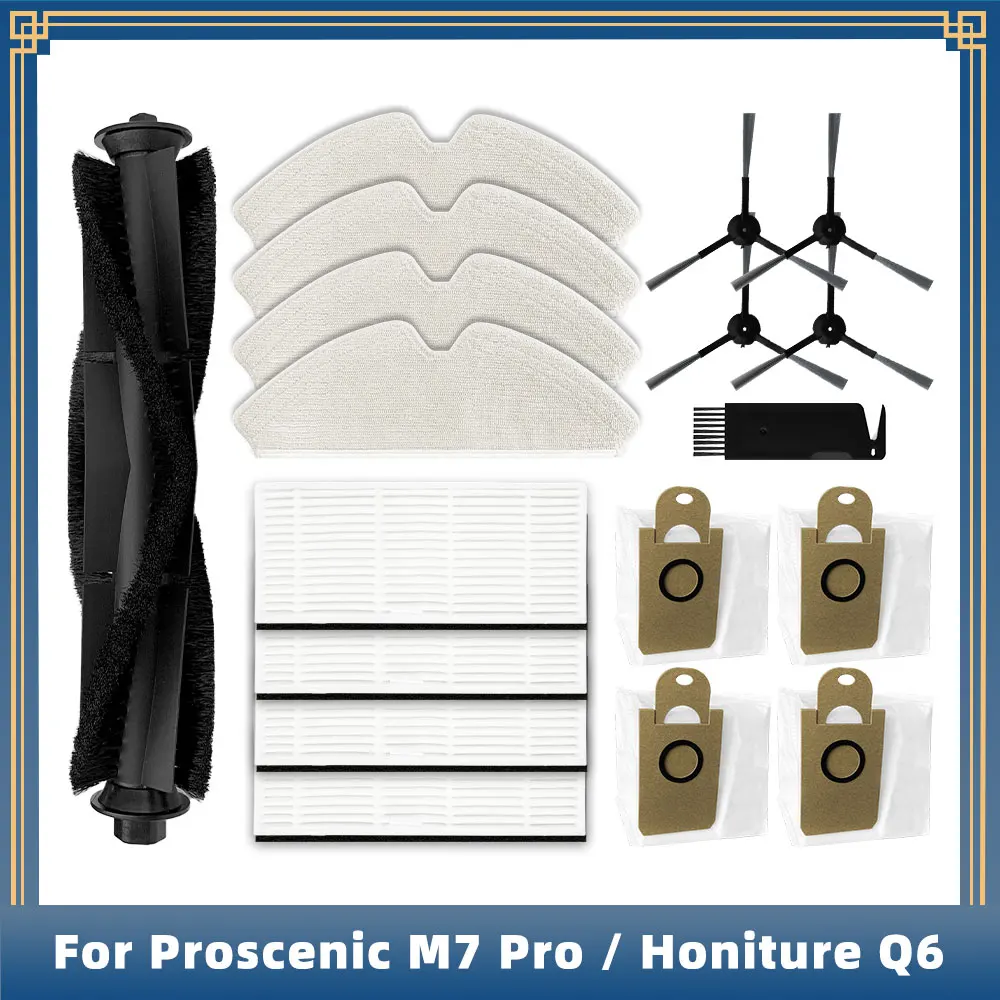 Piezas de Repuesto compatibles con Proscenic M7 Pro / Honiture Q6 / Lenovo T1S Pro, accesorios, cepillo lateral principal, filtro Hepa, fregona, trapo