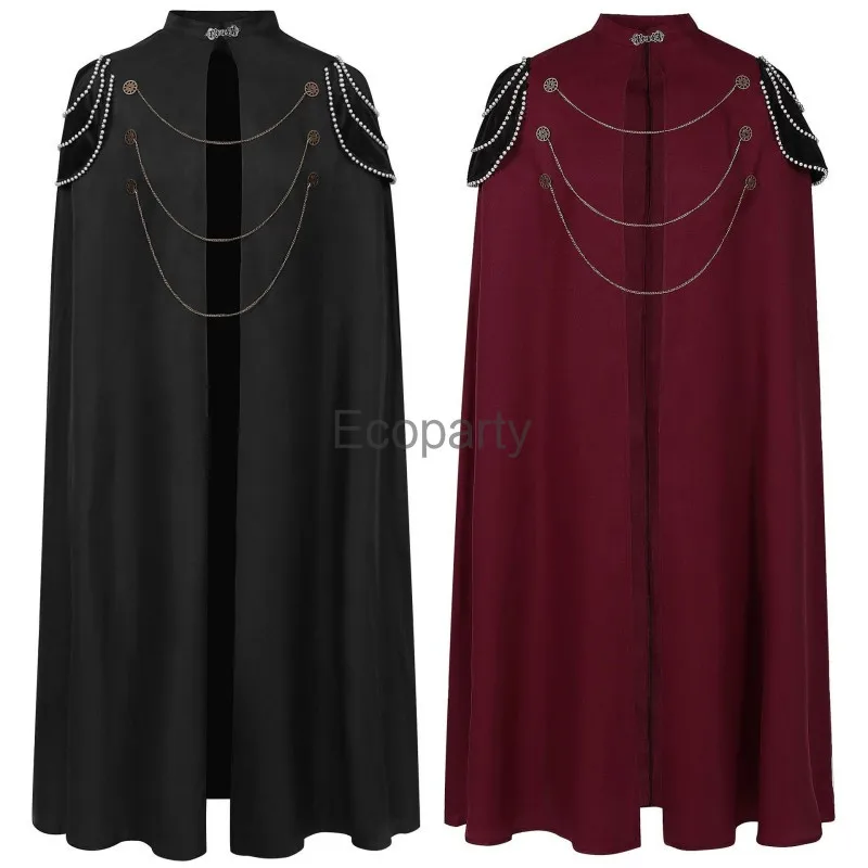 Medieval Renaissance Warrior King Guard Maxi Cloak Vintage Bead Chain Vampire Count Cosplay Costume Halloween Cape For Men Women