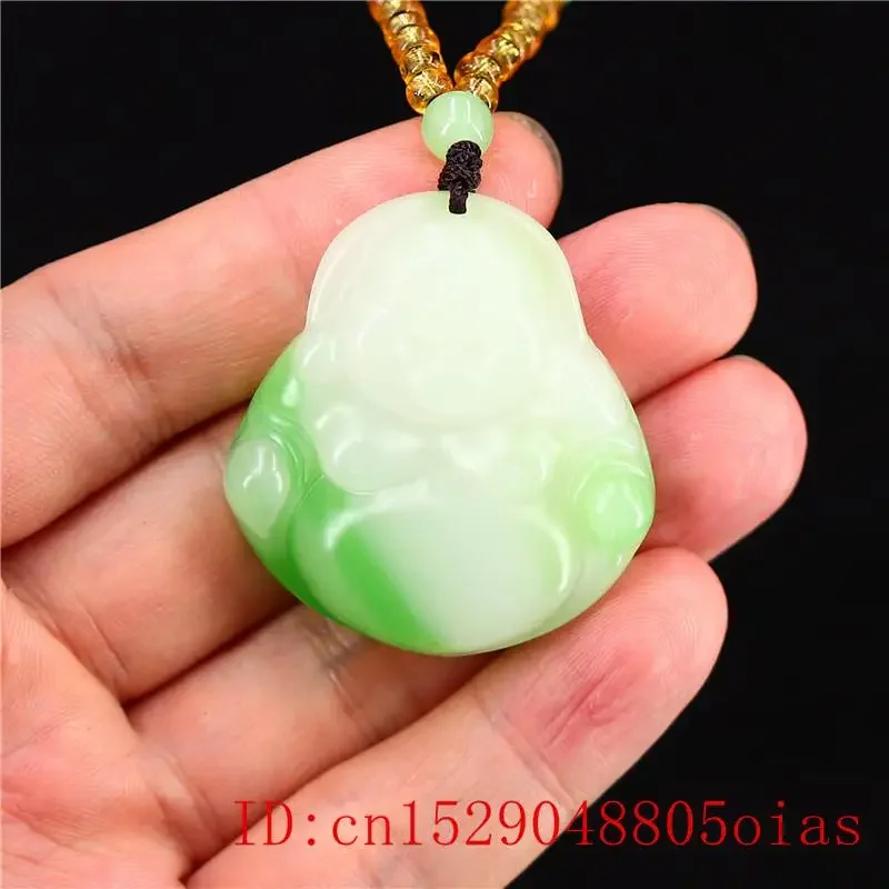 Green Jade Maitreya Pendant Women Charm Buddha Amulet Jewelry Fashion Natural Chinese Carved for Necklace Gifts Jadeite