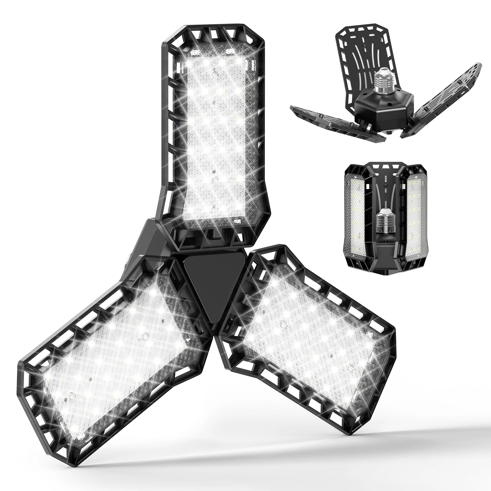 

LED garage light, cool white high brightness, back heat dissipation, three adjustable lighting panels, industrial style