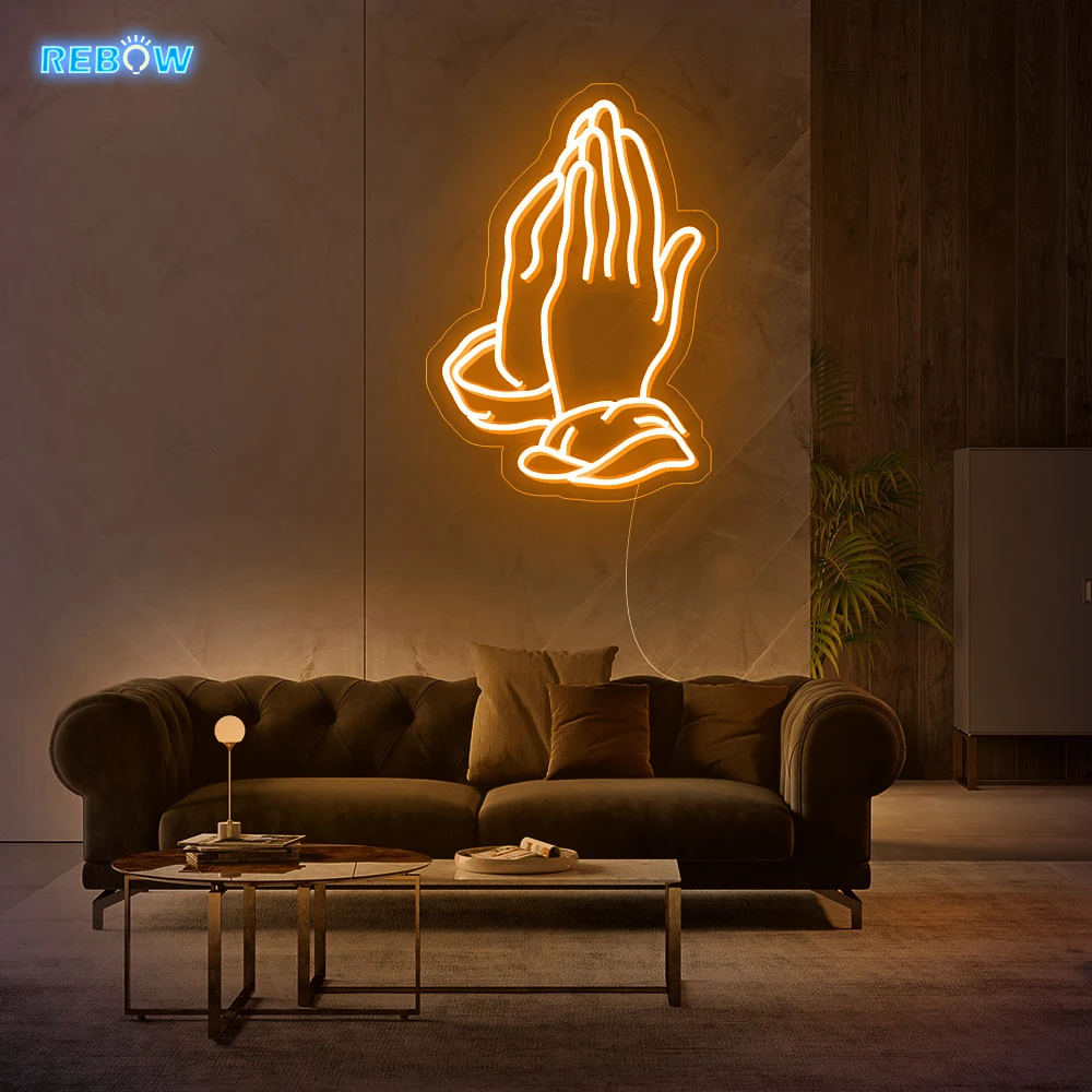 Rebow Free WorldWide DropShipping 40CM Width Praying Hands Letter Neon Light Custom Wedding Neon Sign Logo For Shop Party