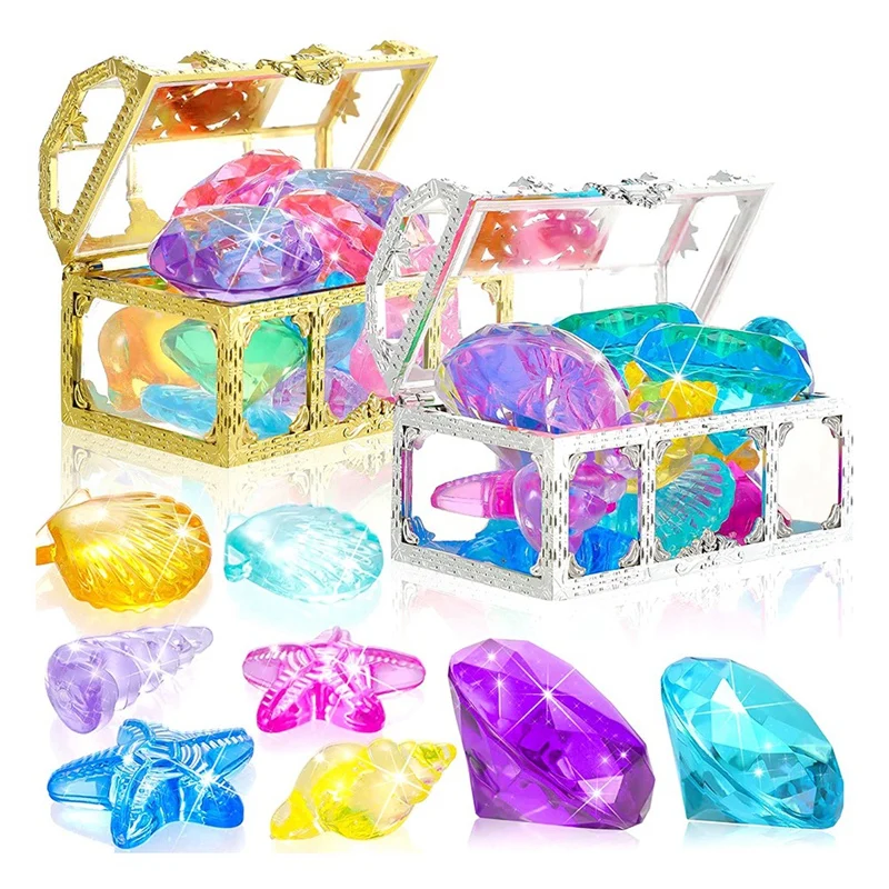 24Pcs Diving Gems Pool Toys Large Oceans Gem Diamond Gems Pirate Treasure Chest Summer Underwater Swimming Toys