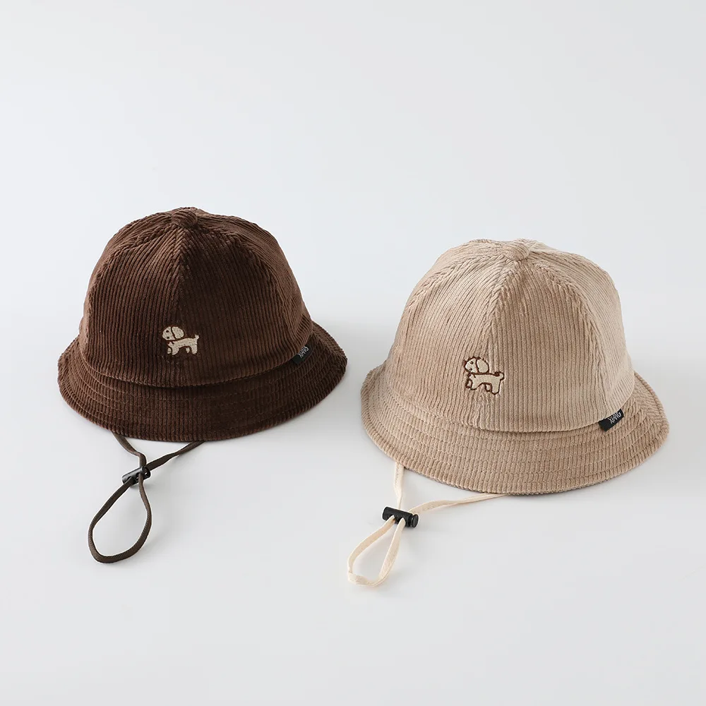 Kids Corduroy Outdoor Leisure Cap 48-50cm Autumn Winter Girls Cartoon Dog Pattern Fisher Hat Boy Bucket Hat Children Caps view 4