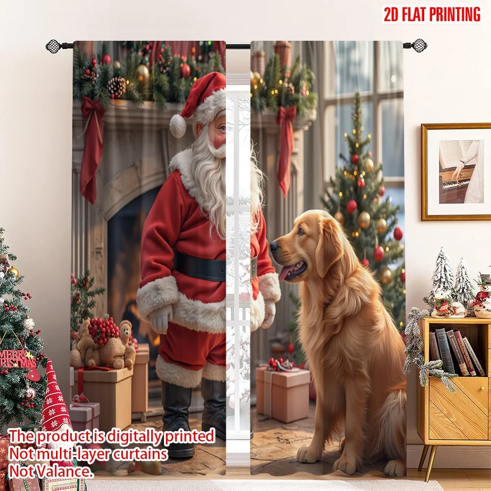 

2pcs 2D flat printing Merry Christmas Popular Curtains Christmas Santa Cozy Fireplace 100% Polyester Without Electricity Festive