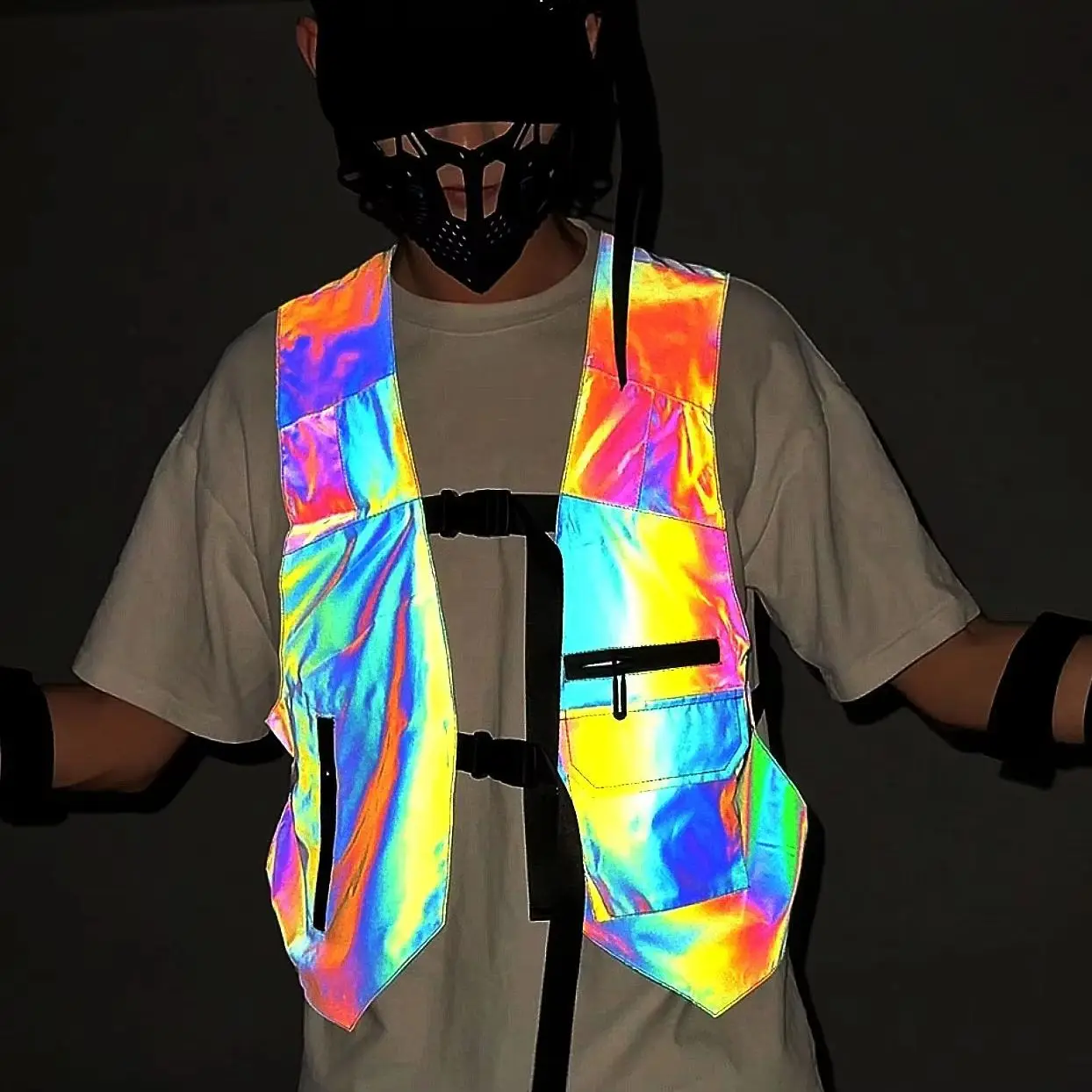 

Adjustable Buckle Tactics Vest Men Reflective Waistcoat Night Visible Road Safety Motorcycle Cycling Sports Sleeveless Jacket