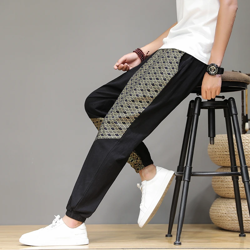 100% Cotton Summer Casual Pants Man Trendy Korean Version Ankle Length Pants Loose Harem Pants Men