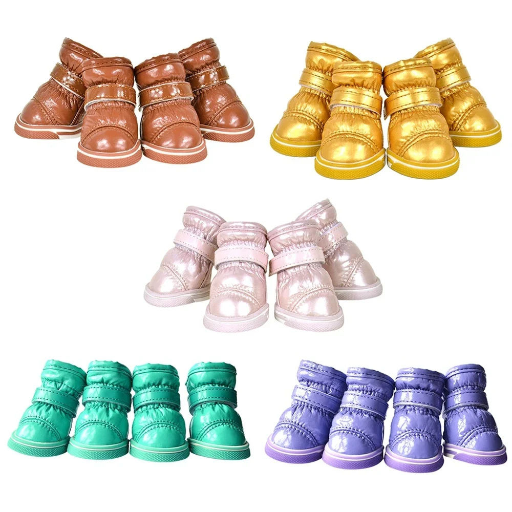 4PCS Dog Boots Plush Puppy Snow Boots for Winter Dogs Boots Paw Protector Warm Dog Booties for Small Medium Size Dogs