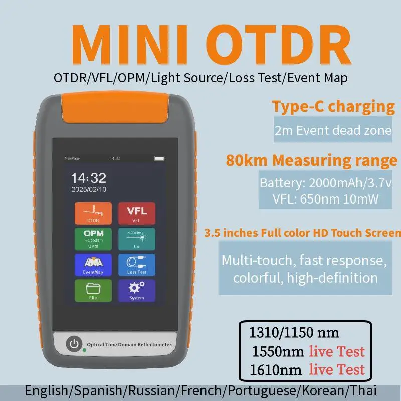 

Мини-рефлектометр OTDR 1550/1610 нм, многофункциональный оптоволоконный рефлектометр 20/22 дБ, сенсорный экран OPM VFL iOLA, карта событий