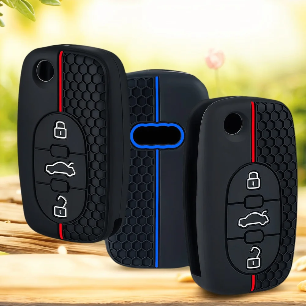 

Для Audi A2 A3 S3 A4 S4 A6 S6 RS6 A8 Tt 3-кнопочный складной пульт дистанционного управления, силиконовый автомобильный флип-чехол для ключей