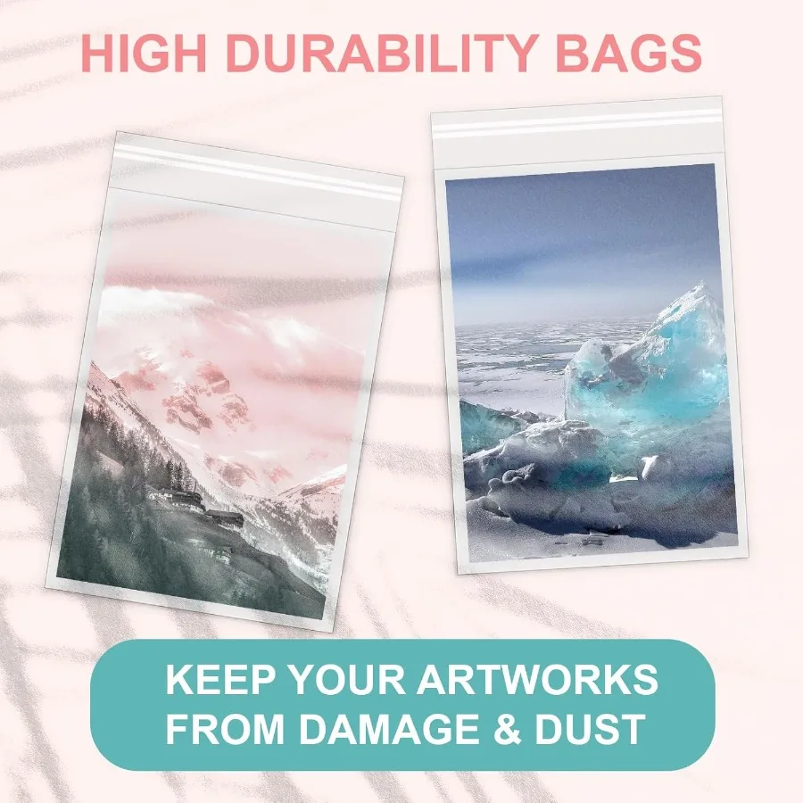 ซองใส่ภาพแบบไม่มีกรด 100 ชิ้น ถุงเก็บภาพใสสำหรับภาพพิมพ์งานศิลปะขนาด 5x7 นิ้ว รูปภาพ และแผ่นรองกรอบ เหมาะสำหรับการปกป้อง