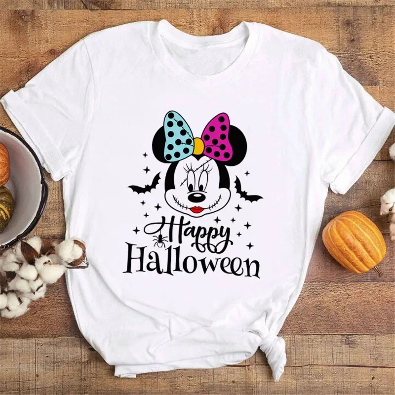 Harajuku New Happy Halloween Minnie Print Fashion Short-sleeved Cute Funny Casual T-shirt Summer Women\'s Clothing