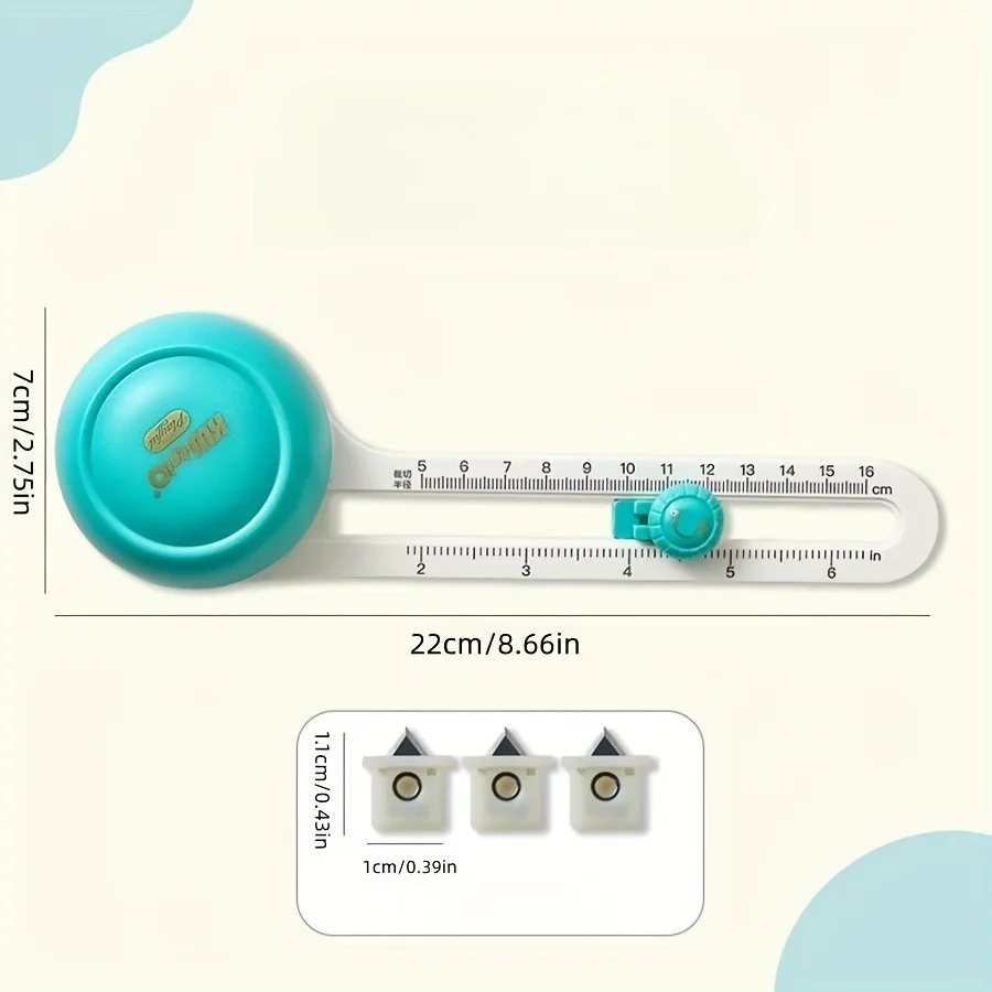 1 قطعة 360 °   قاطعة الورق، قاطعة الورق الدائرية التي يمكنك صنعها بنفسك، قطر القطع 3.94-12.6 بوصة، 3 رؤوس قطع قابلة للاستبدال