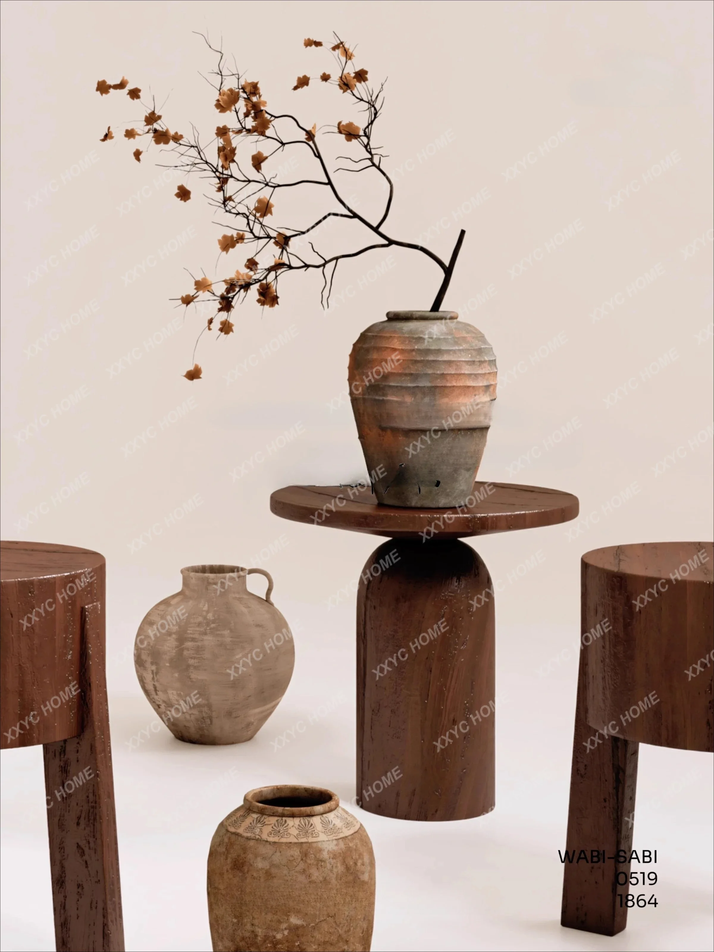 Wabi Sansi wind solid wood edge few  Wabi Sansi wind medieval small round stool edge few