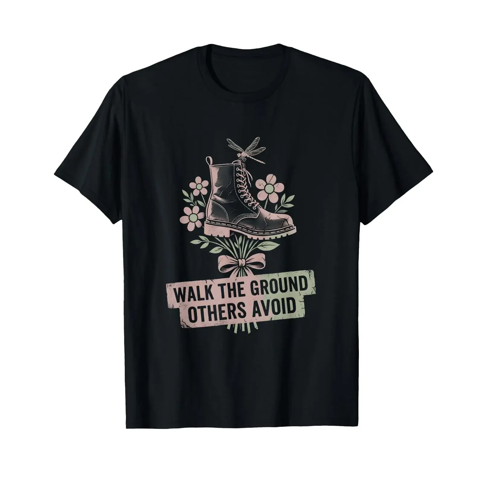 Walk the Ground Others Avoid Boots Design T Shirt vintage Washed Stylish homme Unisex Casual Comfortable fashion