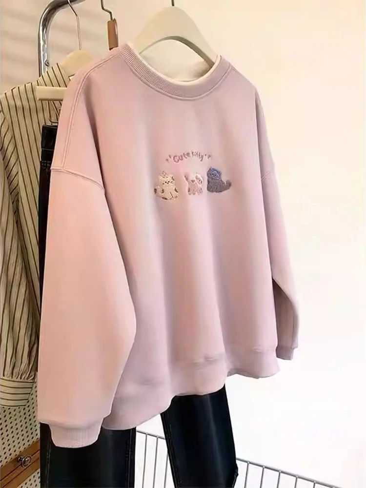 

Женская толстовка из двух предметов, толстовки с круглым вырезом, повседневные универсальные пуловеры с длинными рукавами, топы, осень-зима, новинка