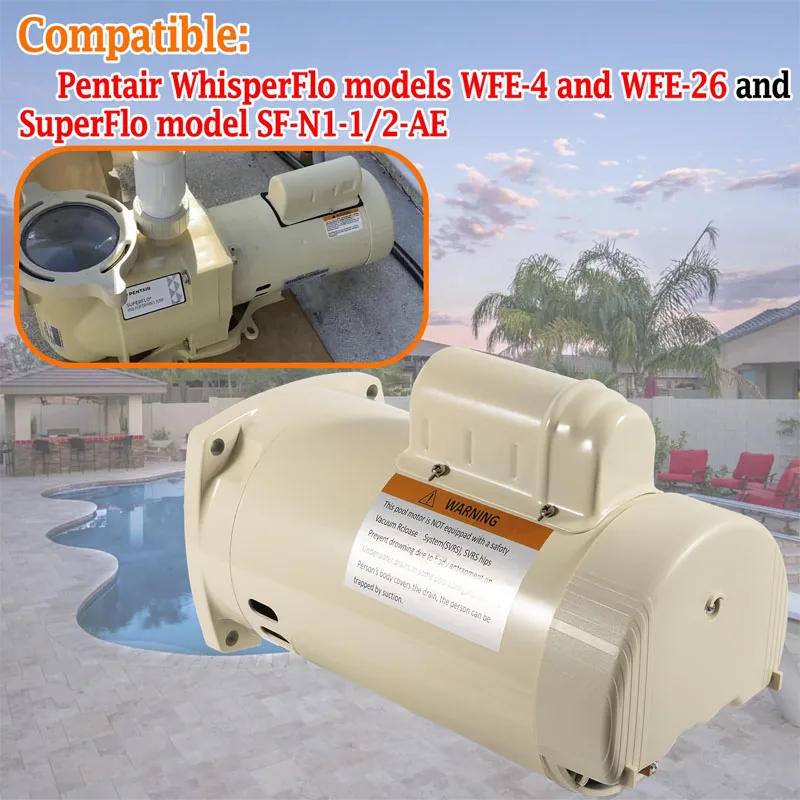 355010S Energy Efficient Replacement Motor Compatible with WhisperFlo High Performance Pool Pumps WFE-4 & WFE-26, 1 Speed