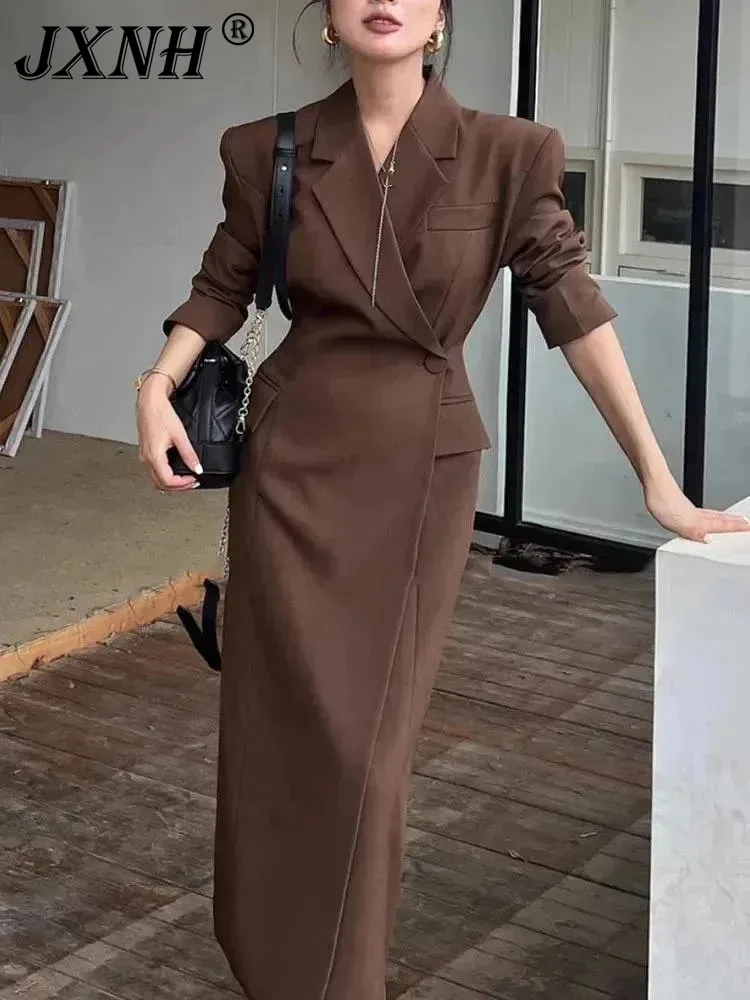 Mid-length Office Lady Blazers Jacket For Women 2024 Spring Autumn New Trend Versatile Waist Single Breasted Blazer Coat