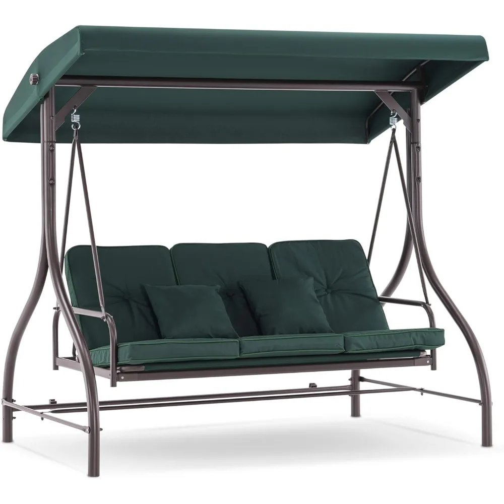 

3-Seat Outdoor Patio Swing Chair, 2-in-1 Convertible Porch Swing Glider Chair with Removable Cushions, Adjustable Canopy & Pill