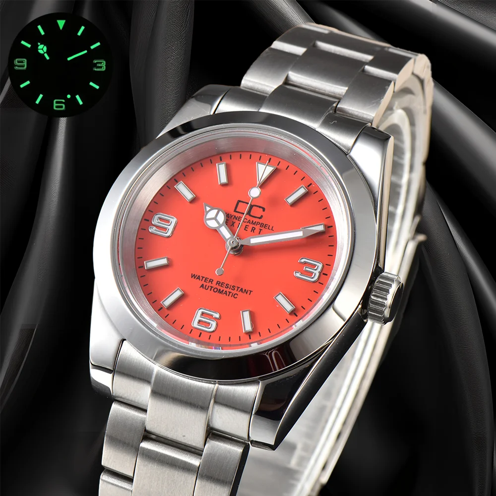 39 مللي متر NH35 ساعة رجالي الشؤون التجارية "DC" شعار الغوص الحركة التلقائية 316L الفولاذ المقاوم للصدأ الزجاج المعدني مقاومة للماء