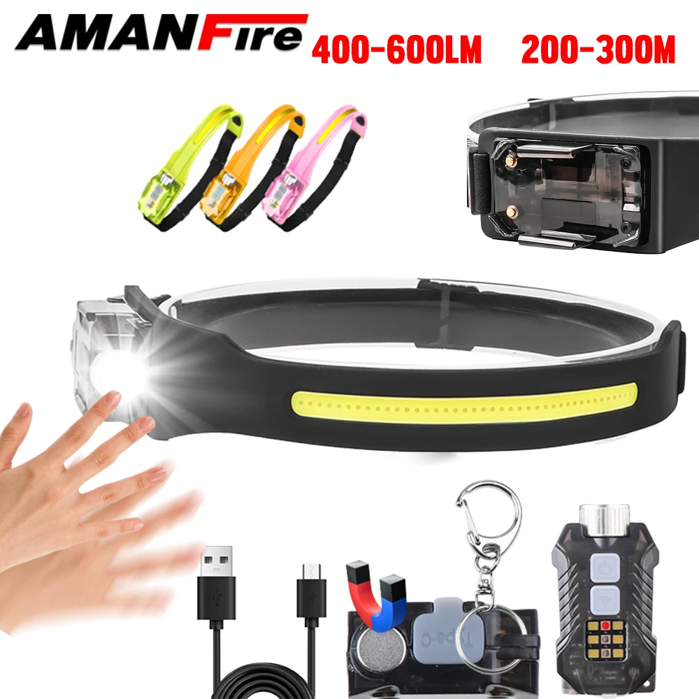 Amanfire XW005 Multi Light Source Induction Headlight 600LM Red Blue Warning Detachable Magnetic Fixed Focus Outdoor Head Ligh