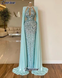 Fully Handmade Sewing Sequins Evening Dresses Muslim Arabic Mermaid Evening Gowns Wedding Guests Dresses 2023 Robes De Soirée