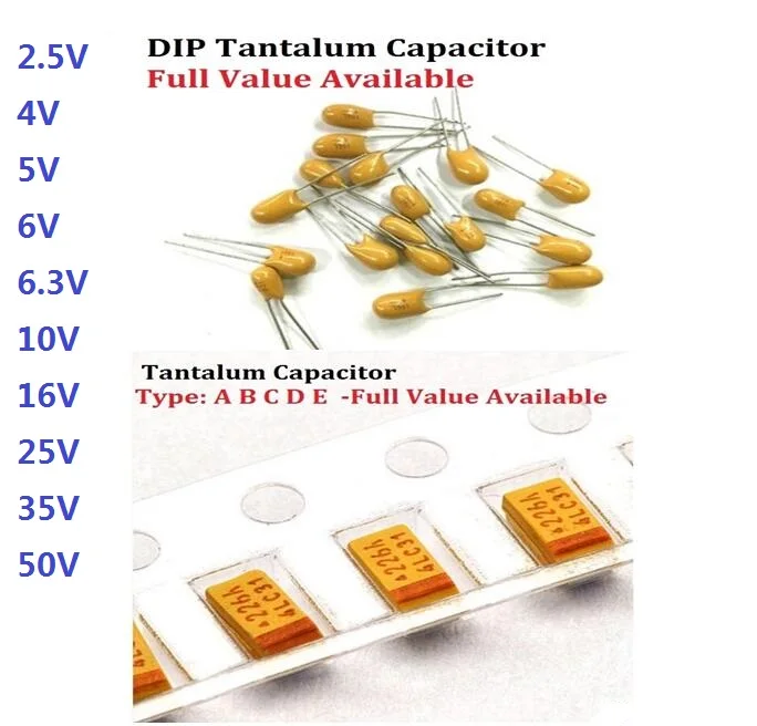 10 sztuk kondensator tantalowy A B C D 476 106 6.3V 10V 16V 25V 35V 0.22/1/2. 2/4. 7/6. 8/10/22/33/47/68/100/150/220/330/470uf SMD DIP