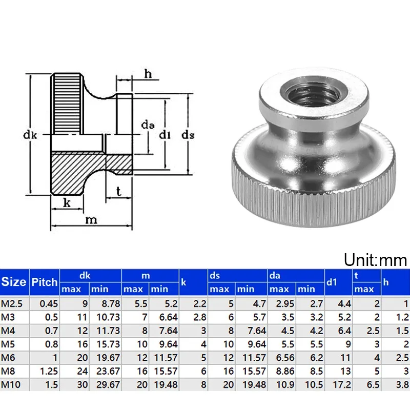 M3-M12 304 Stainless Steel Hand Nut GB806 High Head Knurled Thumb Through Hole Blind Hole Nut Advertising Decorative Nail