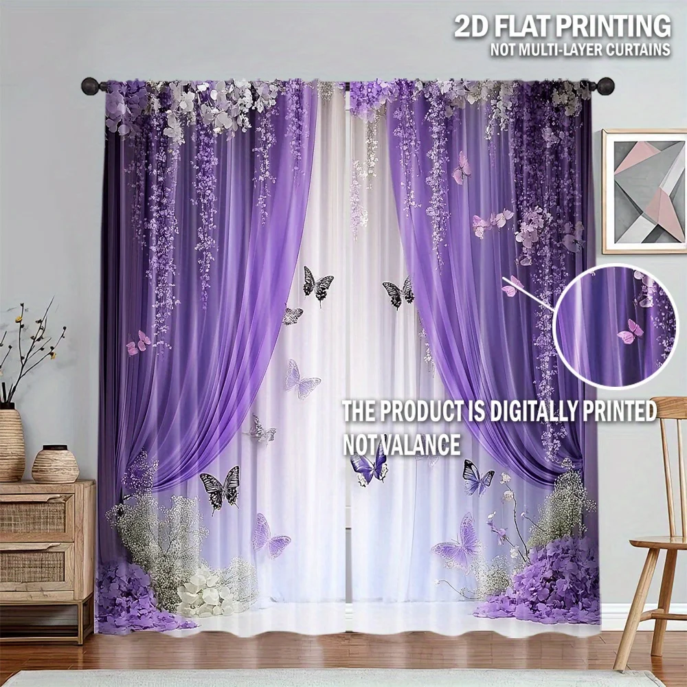 

2pcs 2D Artistic Purple & White Door Curtains – for Bedroom, Living Room, Office, Home & Café Decor