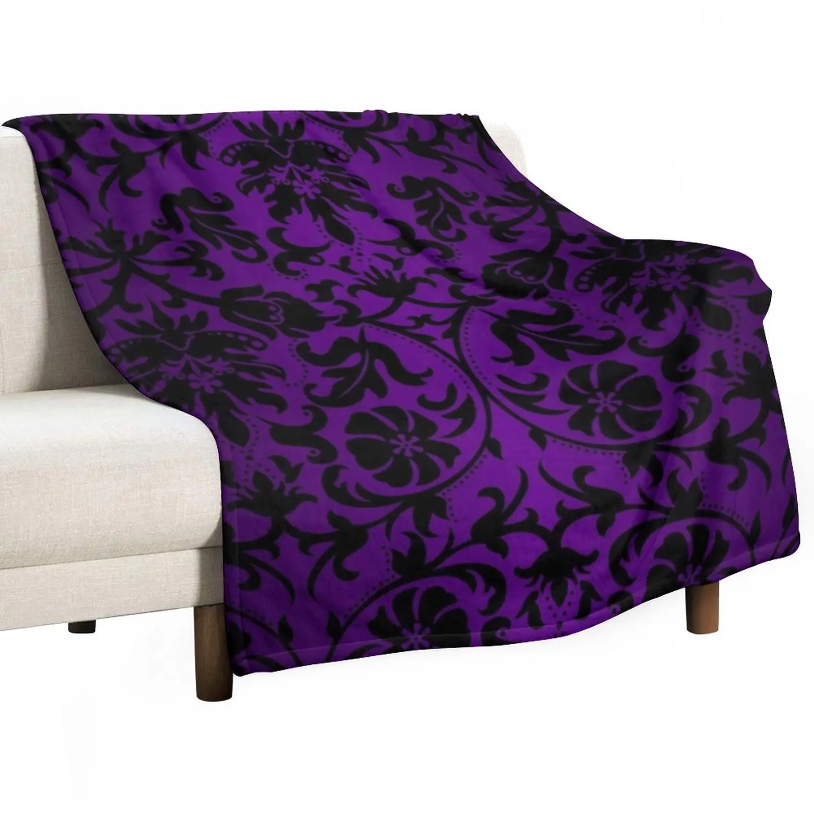 

Purple and Black Damask Pattern Design Throw Blanket Blanket Luxury bed plaid Bed covers