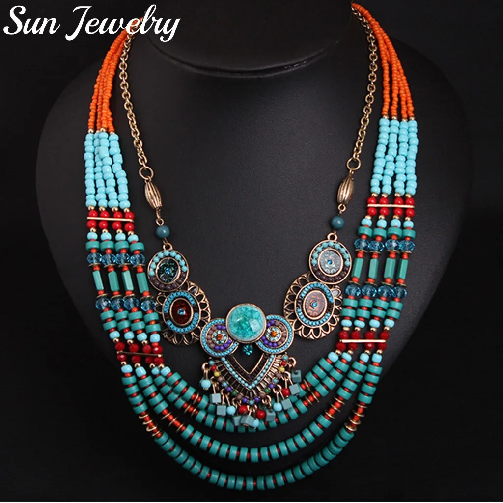 Boho Necklace Bib Collar Handmade Beaded Owl Jewelry Multilayer Vintage Bead Chain Indian Ethnic Necklace Women Party Jewelry