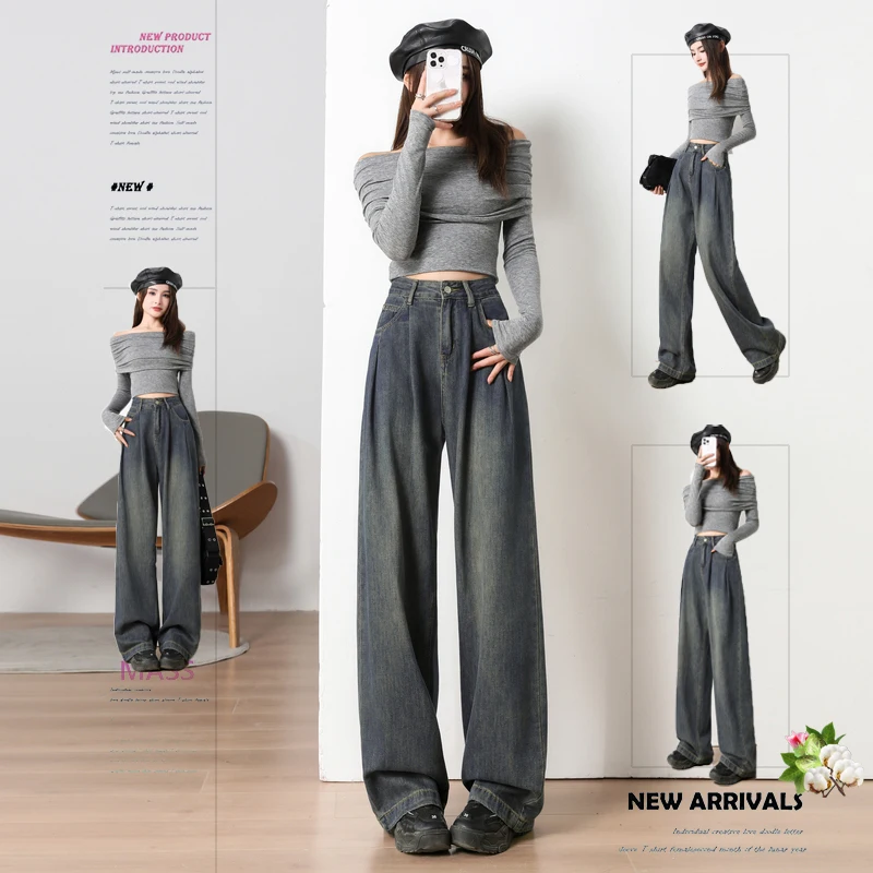 

Повседневные женские брюки контрастного цвета, джинсы-багги Y2k, одежда 2000-х годов с множеством отзывов по Корейски, винтажная одежда, джинсовая слеза