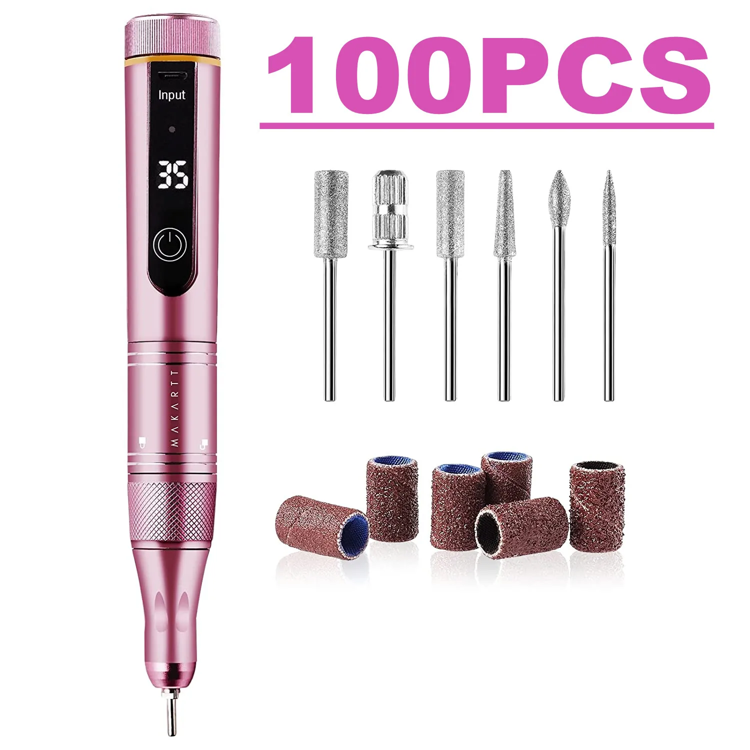 100 Stück wiederaufladbare elektrische Nagelbohrmaschine Makartt Akku-Nagelfeile 35000 U/min ELLSEE Tragbarer E-Filer, Maniküre-Set