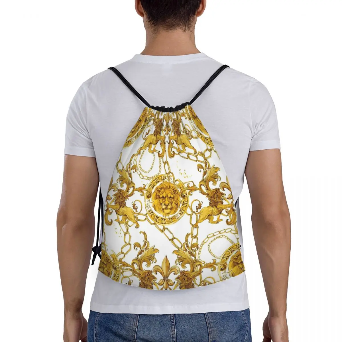 Винтажный рюкзак на шнурке в стиле барокко с золотым львом, спортивный рюкзак для спортзала, сумка на шнурке для тренировок