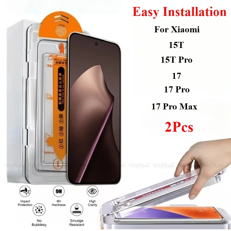 

2Pcs For Xiaomi 15T 17 Pro Glass Xiaomi 17 Pro Max 15T Pro Tempered Glass 9H HD Phone Full Cover Dust Free Screen Protector