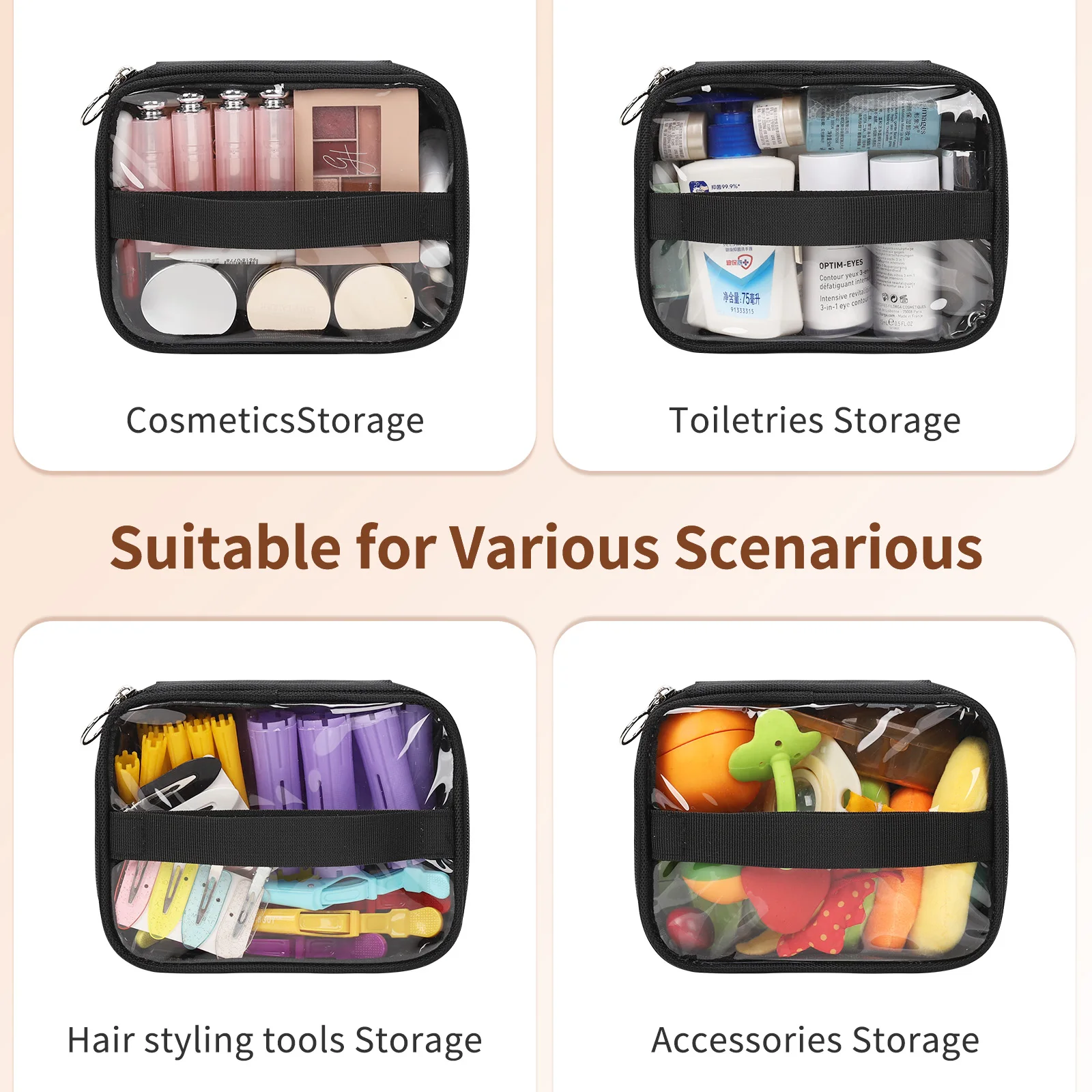 Professional Hairdresser Makeup Case Nylon Durable Large Capacity Portable Rolling Storage Cart With Four Small Bags