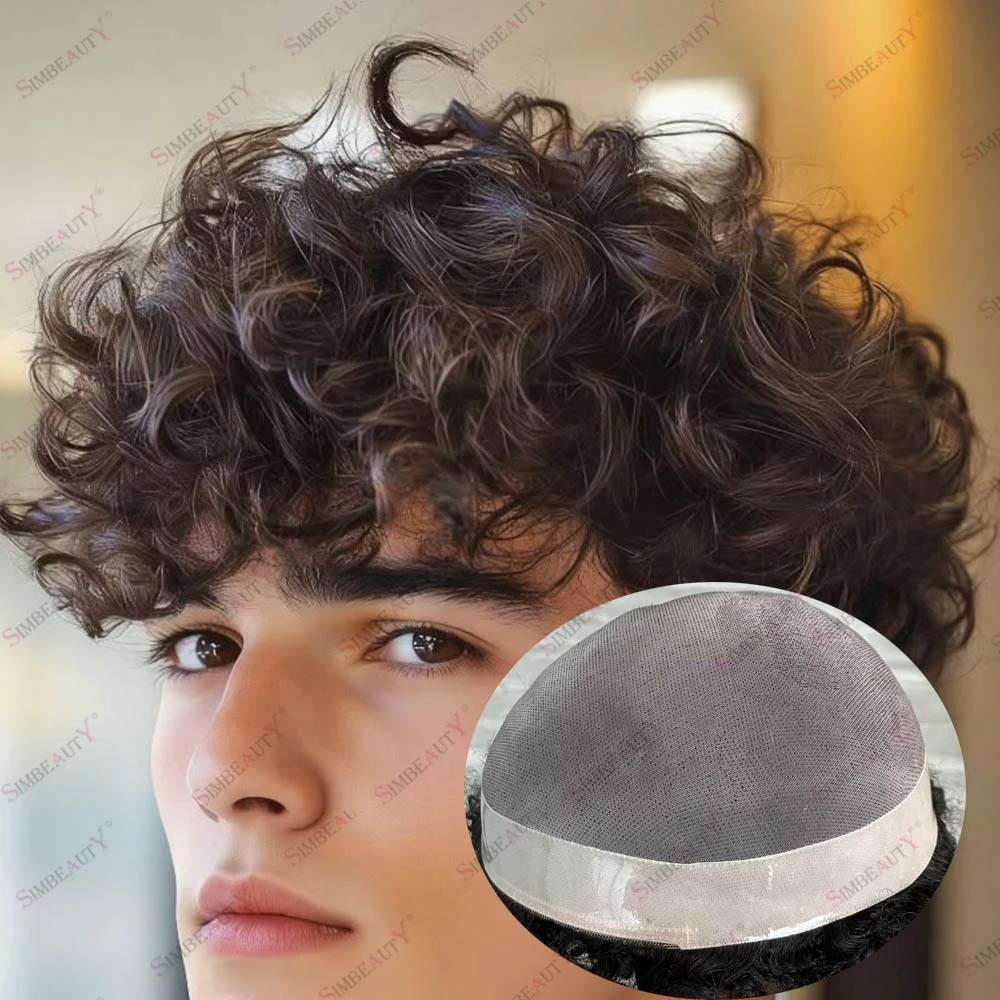 

Super Durable Fine Mono Curly Hair Men's Cpaillary Prosthesis 18mm 20mm 25mm Curl NPU Long Last Mono Lace Man Toupee Hairpieces