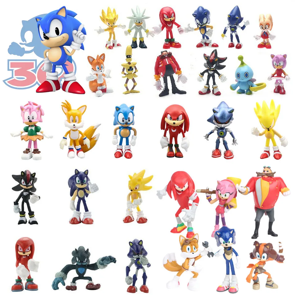 New 12pcs set sale Sonic Tails Werehog Action Figures Blue Shadow Doll Cartoon Figurines Collectible Dolls Kids Hedgehog Toy