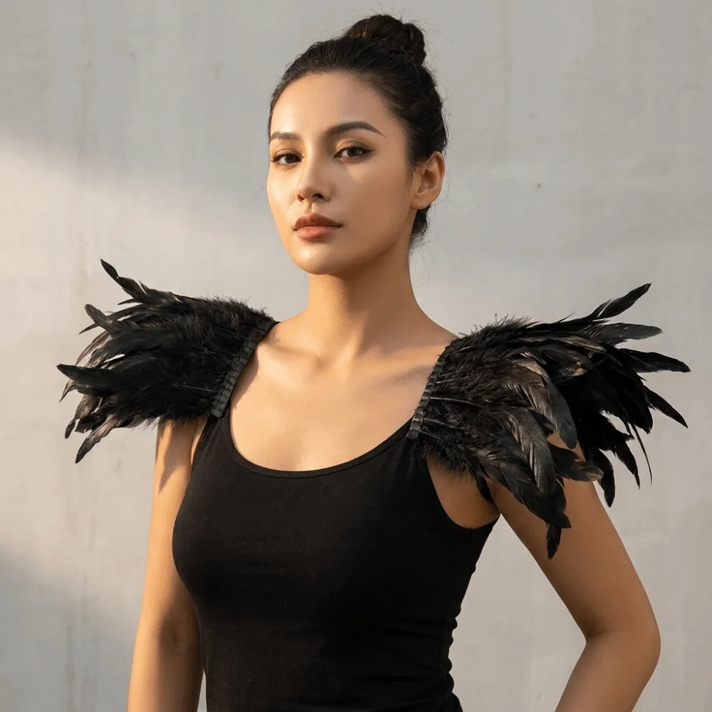 Fashion Gothic Style Feather Shoulder Badge Punk Elastic Ball Shawl Double Shoulder Arm Guards Performance Shawl Halloween
