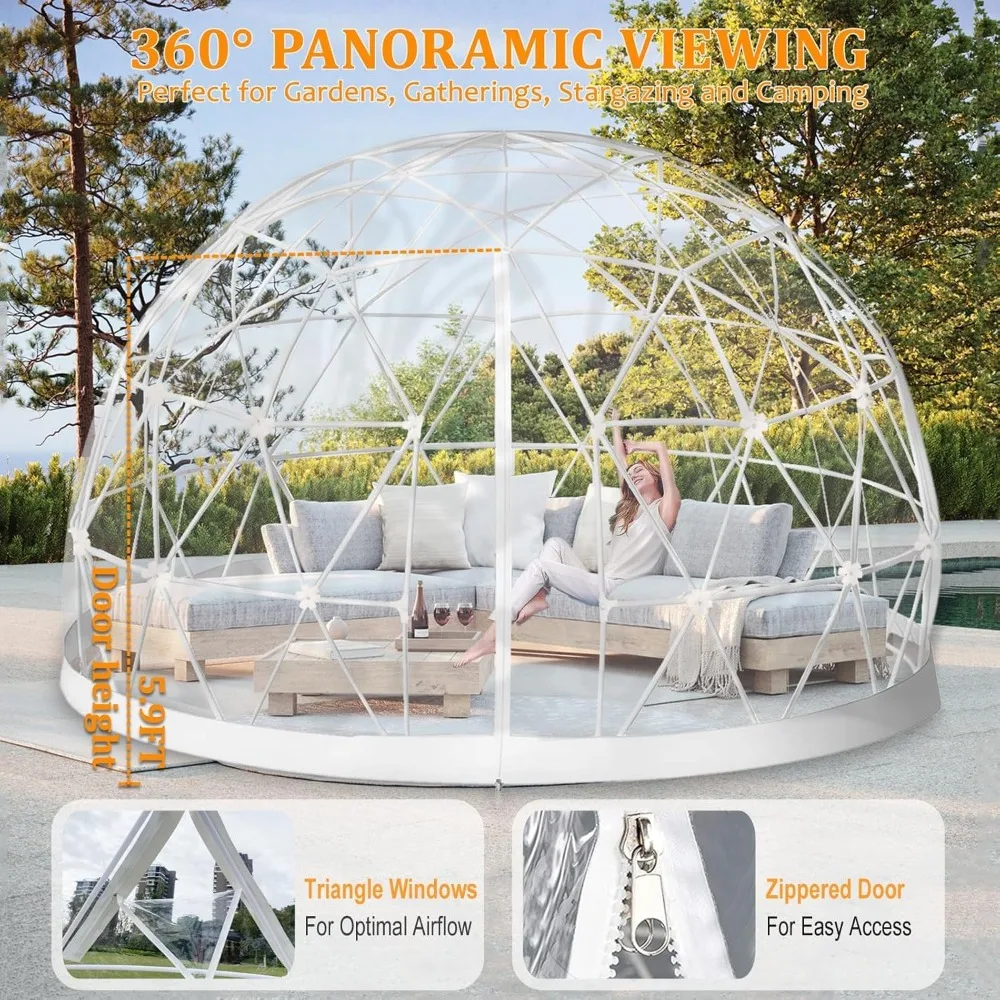 Garden Dome Igloo 12ft Bubble Tent House Camping Tent, Upgraded Outdoor Clear Dome Shelter Geodesic Dome 5-7 Person for Backyard