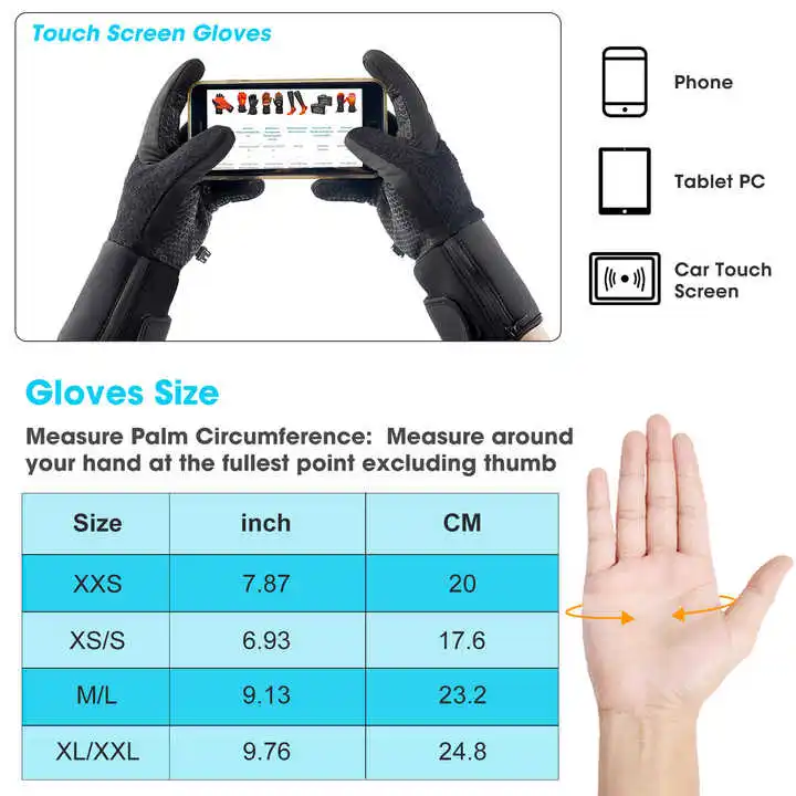 ถุงมืออุ่นหน้าจอสัมผัสสำหรับฤดูหนาว เหมาะสำหรับเล่นสกี กอล์ฟ ปั่นจักรยาน และกีฬาอื่นๆ ใช้แบตเตอรี่ให้ความร้อน