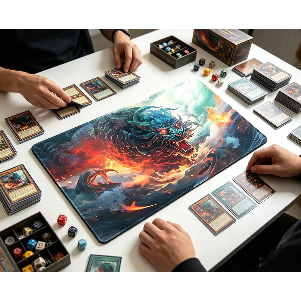 Chinese Dragon Playmat Layout Non-Slip Rubber Card Game Mat Commander Playmat Battlefield Graveyard Exile Command Table Play Mat