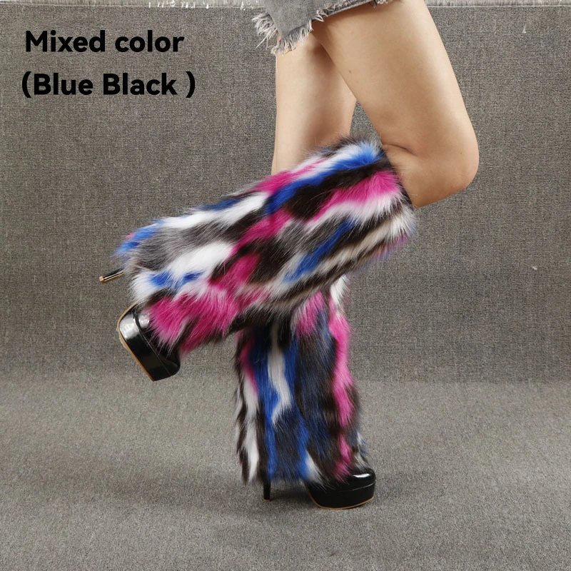 2026 New Multi-Color Soft Fur Long Leg Warmers Women Y2K Plush Warm Boot Covers Western Party Mixed Color Leg Sleeves Luxury