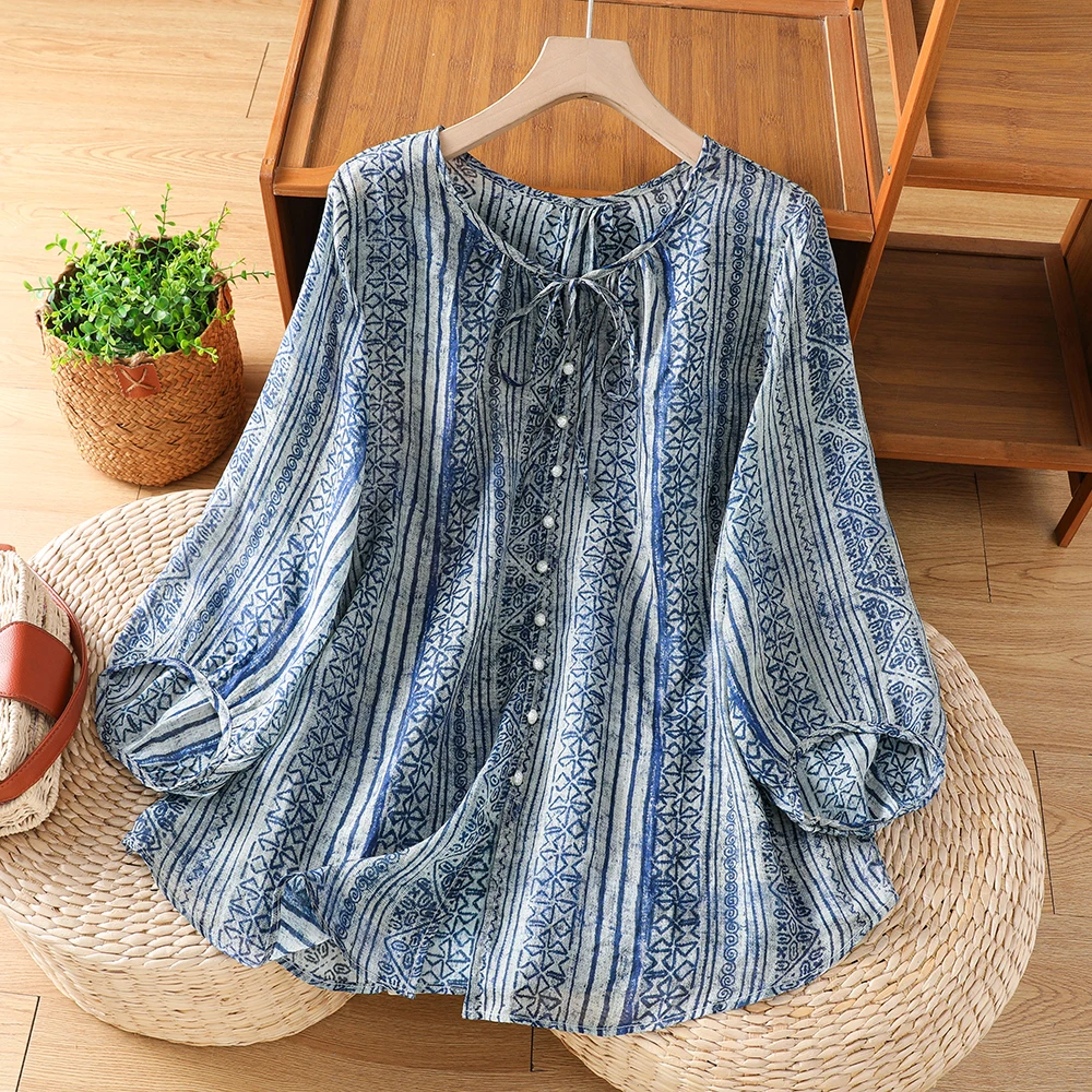 

plus Size Printed Shirt Women's Fashionable Luxury Lantern Sleeve Button up Top Spring Summer New Arrival Commute Style