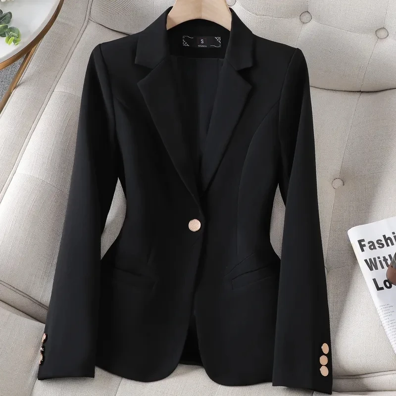 

New Women Solid Formal Blazer Coat Female Long Sleeve Single Button Jacket For Office Ladies Work Wear Blazers Women Outerwear