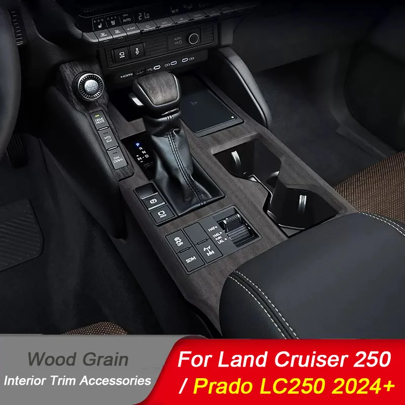 For Toyota Land Cruiser 250 Prado LC250 2024 2025 Wood Grain Interior Trim Cover Center Control Gearshift Panel Air Outlet Frame view 2