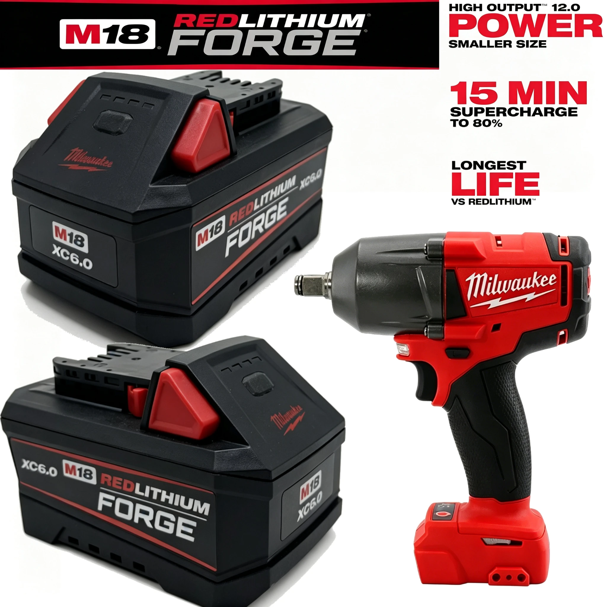 

New edition Milwaukee M18 Red lithiumr FORGE 8.0Ah 18V Lithium Battery, High Power Output for Professional Construction Tools