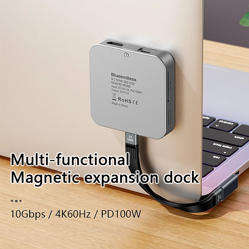 UTHAI MC906 M.2 NVMe Magnetic Solid State 2280 Length Expansion Dock 4K HD USB 3.2 Type-C Converter Hub for PC Laptop ﻿