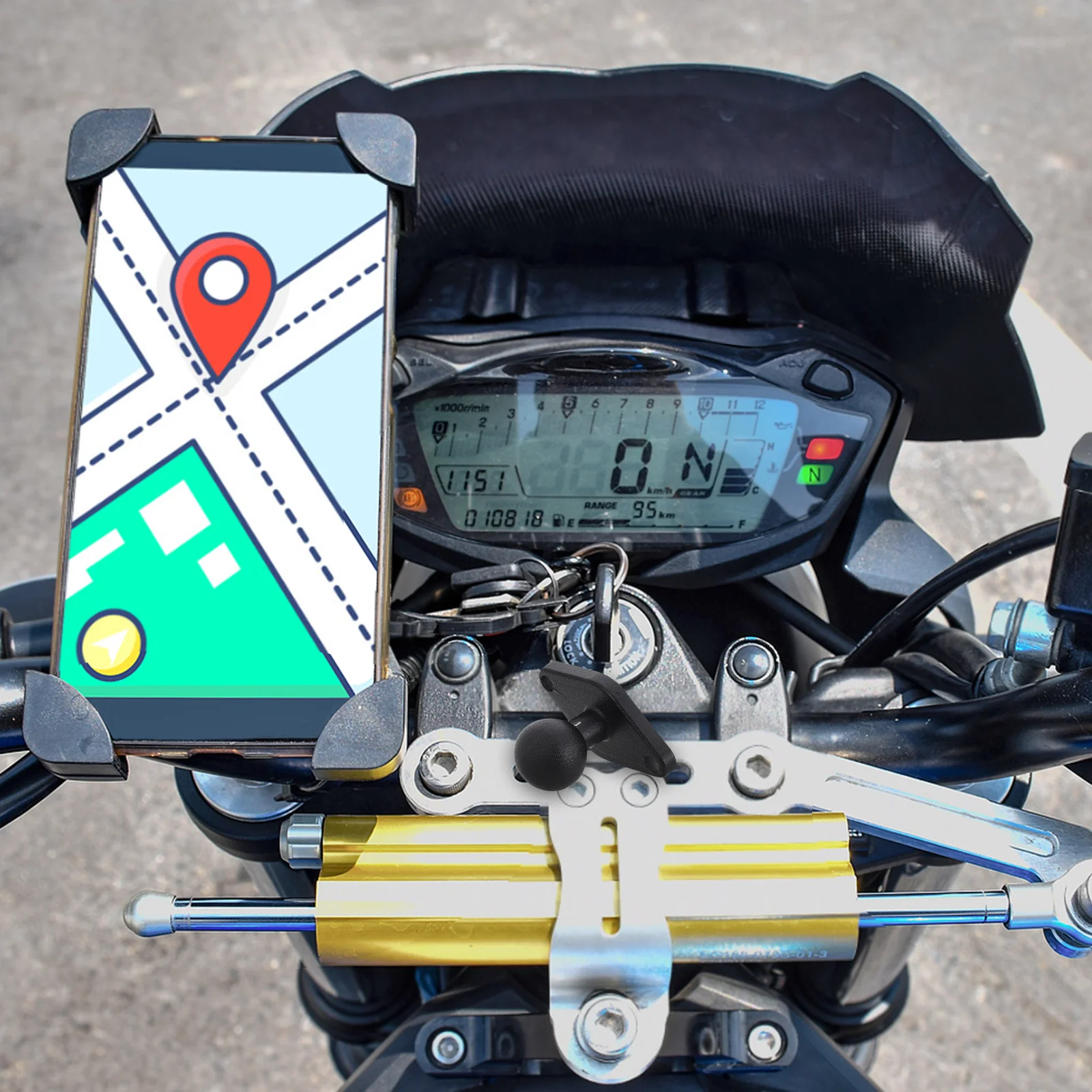 

Motorcycle Navigation Bracket Accessory Secure Phone Mount Wide Compatibility Adjustable Angle Shock Absorption