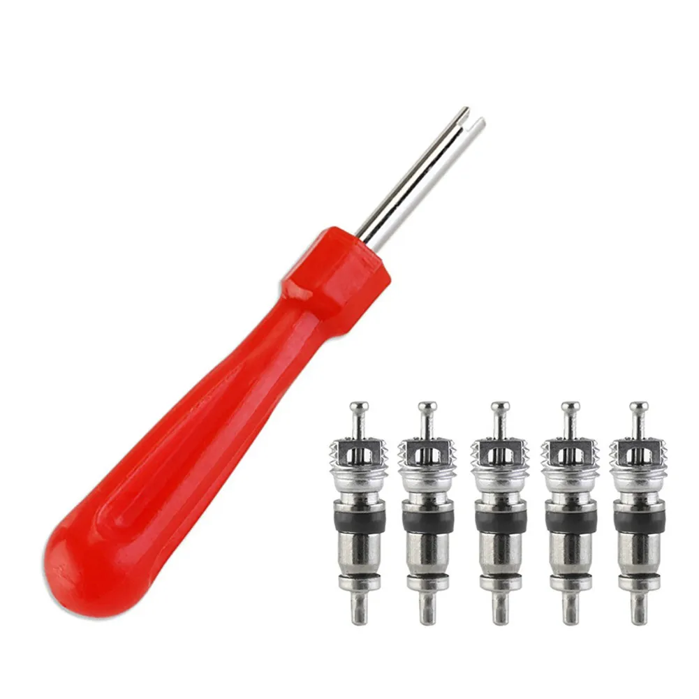 Ferramenta de reparo de válvula de pneu, 5 núcleos, 6 peças, conjunto de acessórios, ferramenta de extração de carro para caminhões, motocicletas, kit