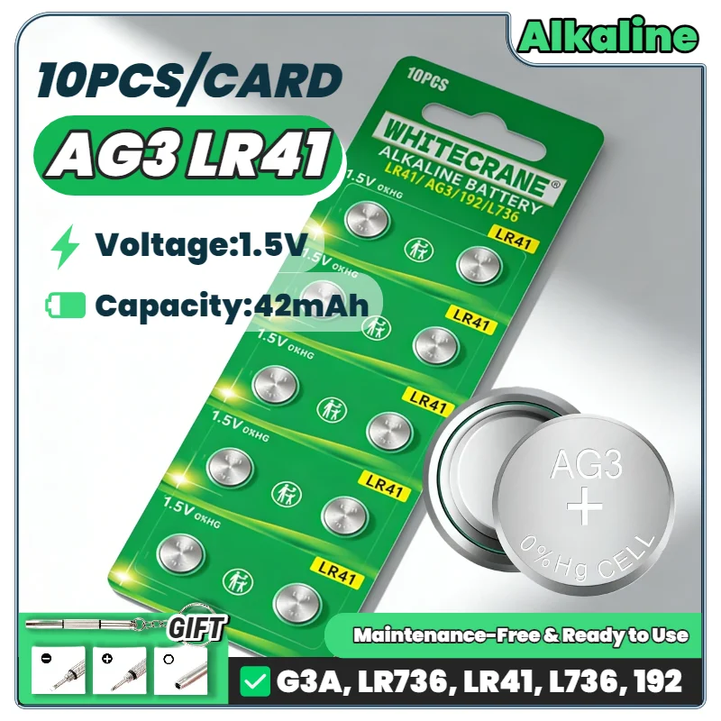 

LR41 AG3 1.5V Button Cell Batteries - High Power for Watches, Calculators, Toys - SR41 392 192 L736 384 Silver Oxide